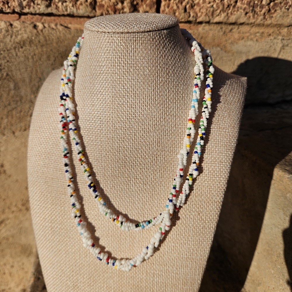 Colorful Beaded Necklace Seed Bead Native American Handmade Long Layering
